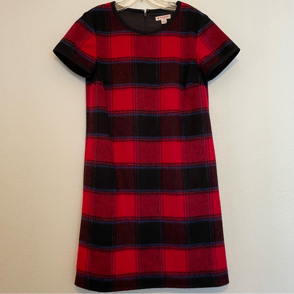 Brooks Brothers Red Fleece‎ Dress Womens 4 Red Plaid Preppy Tailored Sheath Wool